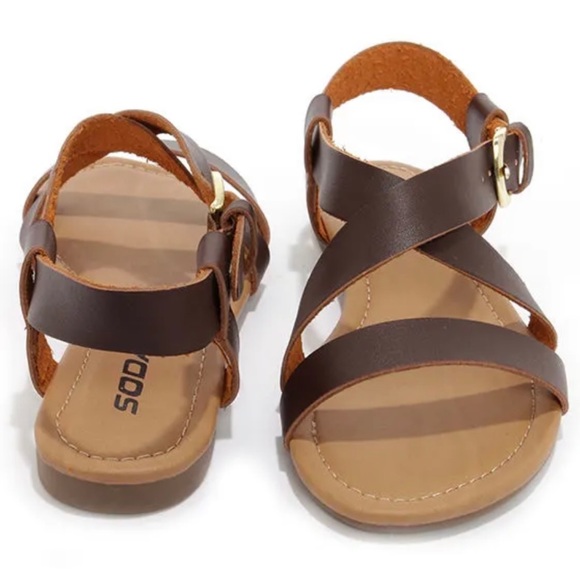 SODA • Borgo Brown/Tan Ankle Strap Flat Sandals - Picture 16 of 16